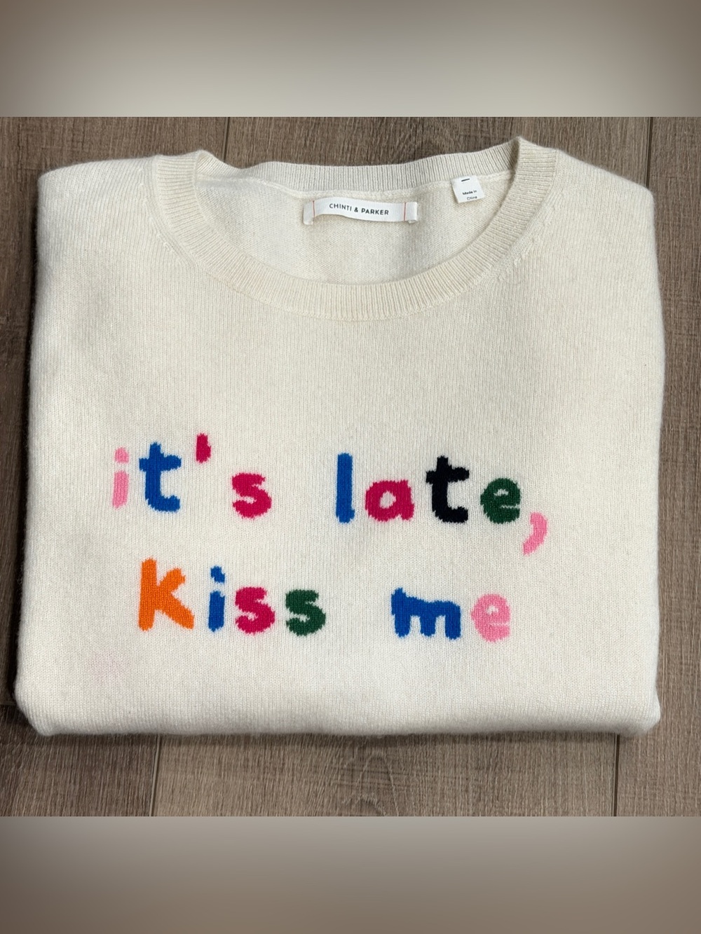 Chinti & Parker Pure Cashmere It's Late Kiss Me Sweater Women Small Cream Multi